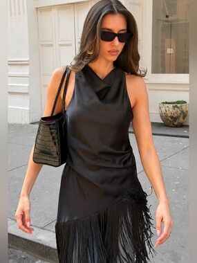 ZARA FLOWY SATIN EFFECT FRINGED TOP